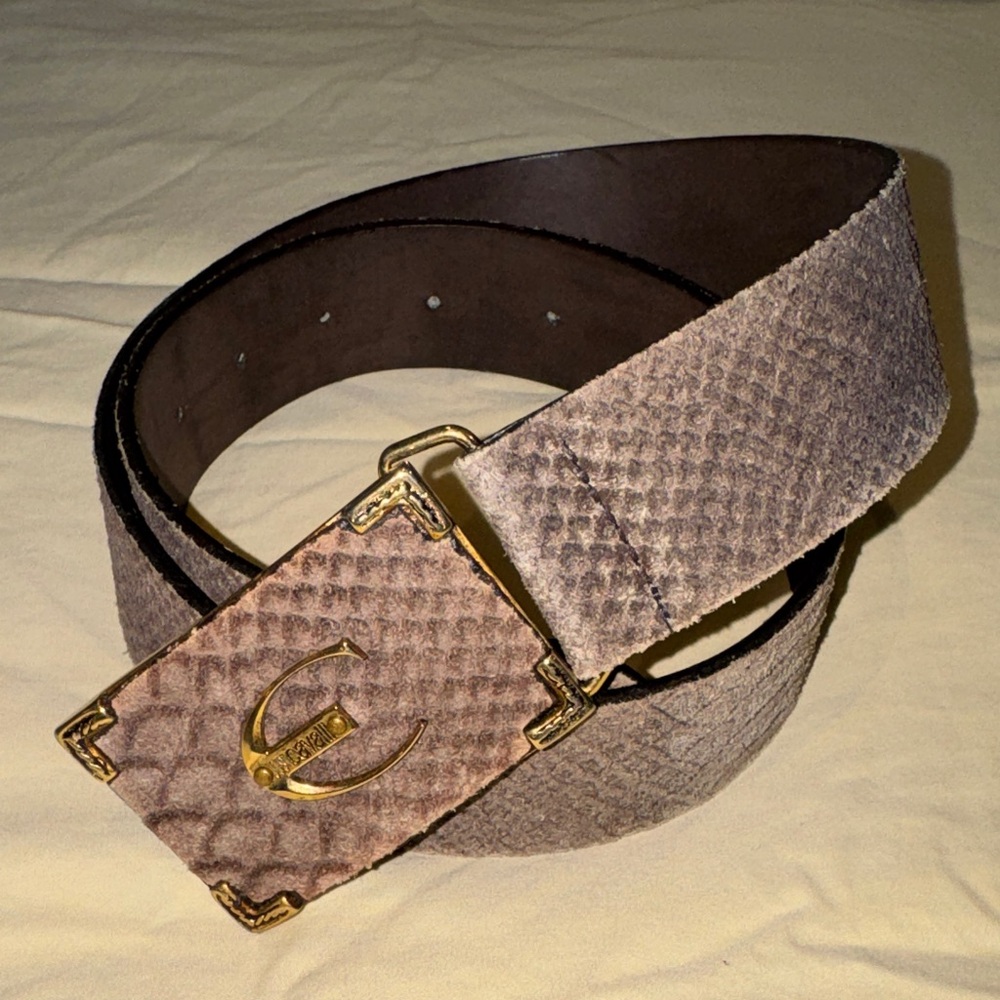 Just Cavalli Textured Brown Belt Bag with Gold Buckle